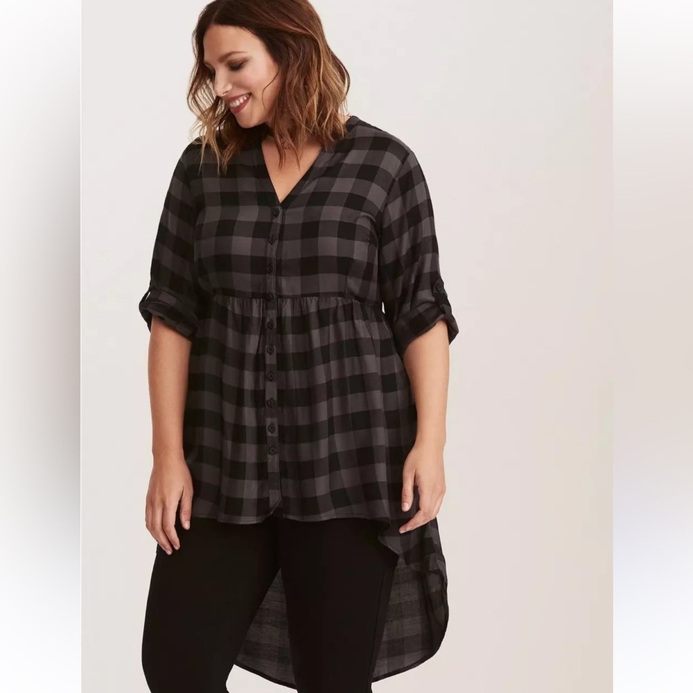 Torrid Black and Gray Plaid tunic Dress women 3X high low festival casual soft - Picture 8 of 9
